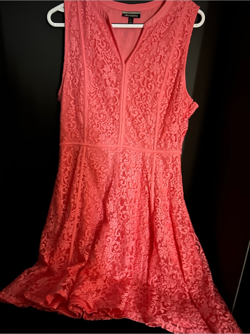 Coral Lace Dress Size Large Allison Brittney Sleeveless Fit & Flare Knee Length